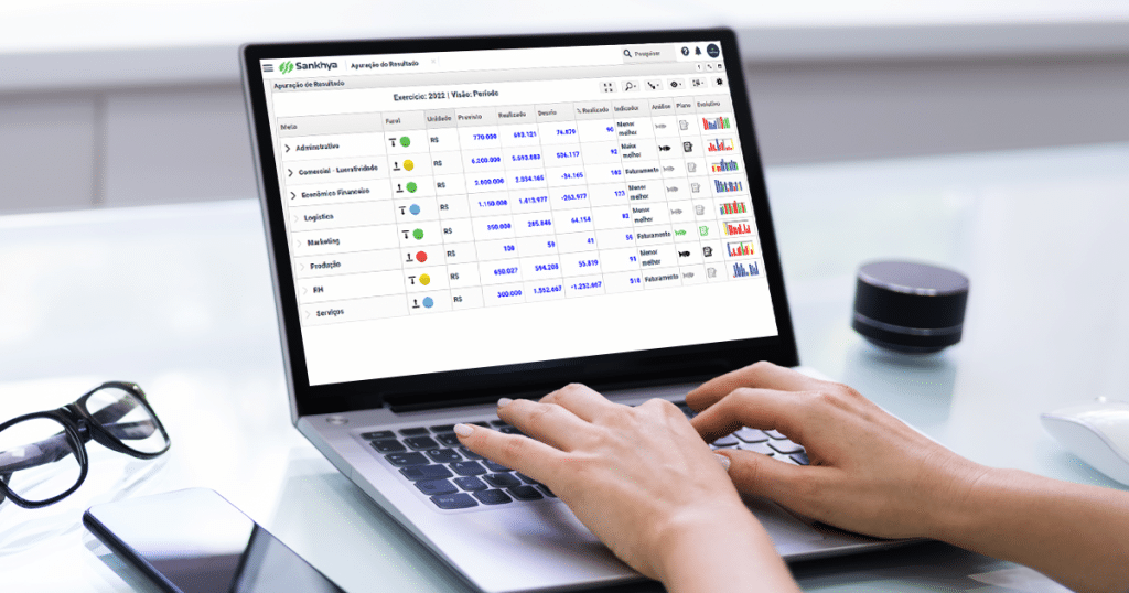 Tela de Apuração de resultado para acompanhamento de KPI no ERP Sankhya