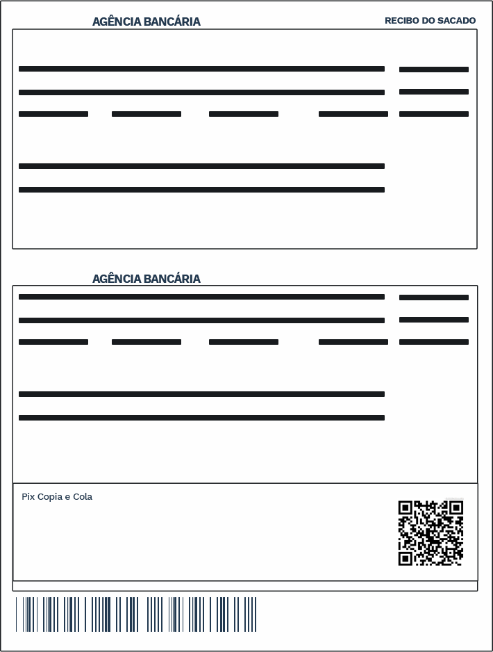 Na imagem, a estrutura de um boleto híbrido, com código de barras e QR Code para pagamento através do Pix.